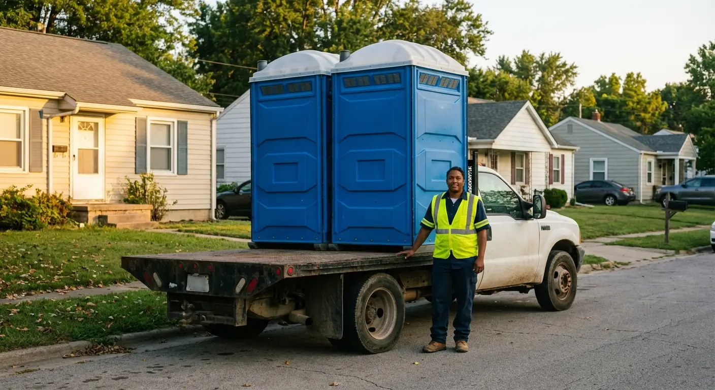 Tanner City Portables founder with original service truck in Woburn, MA